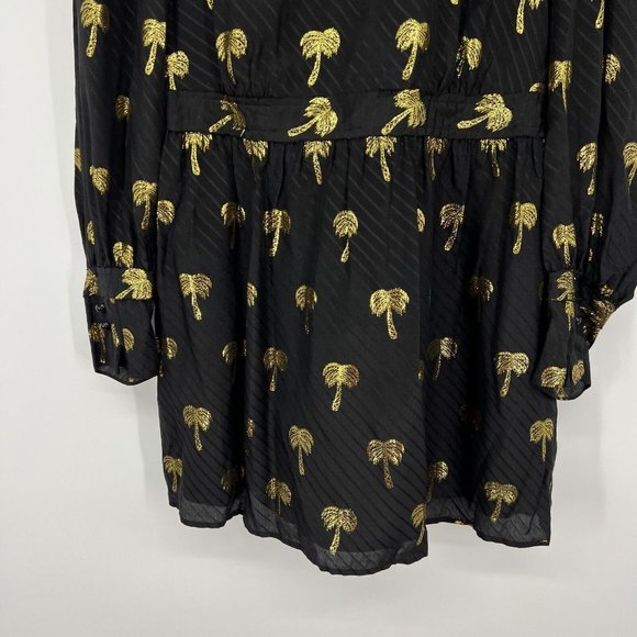 Coach Dress Page Boy Silk Blend Black Palm Tree Long Sleeve Mini NWT - Picture 7 of 12